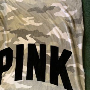 Victoria Secret Pink Gray Camo Fleece Blanket